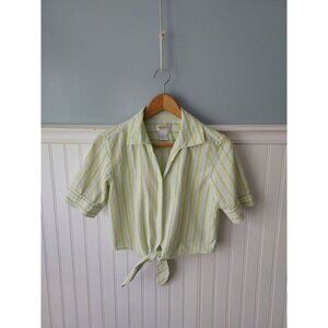 Talbots Petites PS Button Down Tie Waist Stripe Striped Crop Top Cropped‎ Shirt